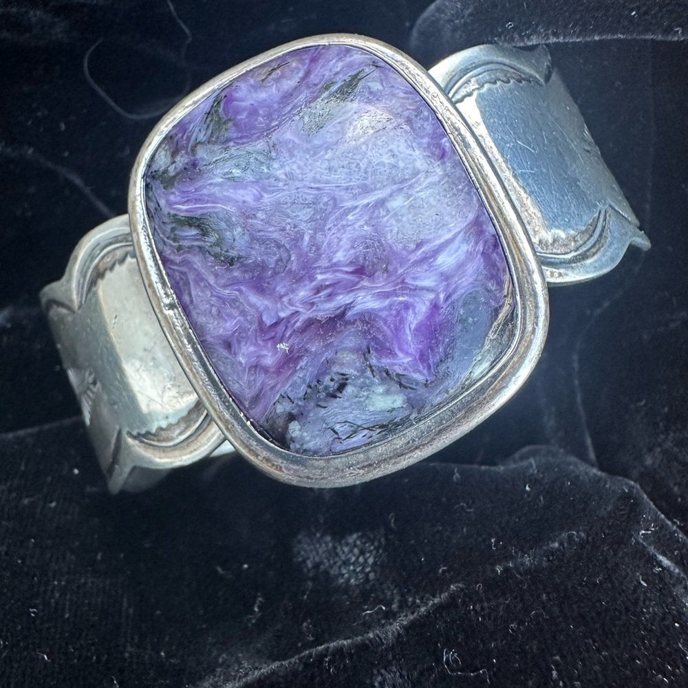 Native American sterling silver purple stone cuff bracelet
